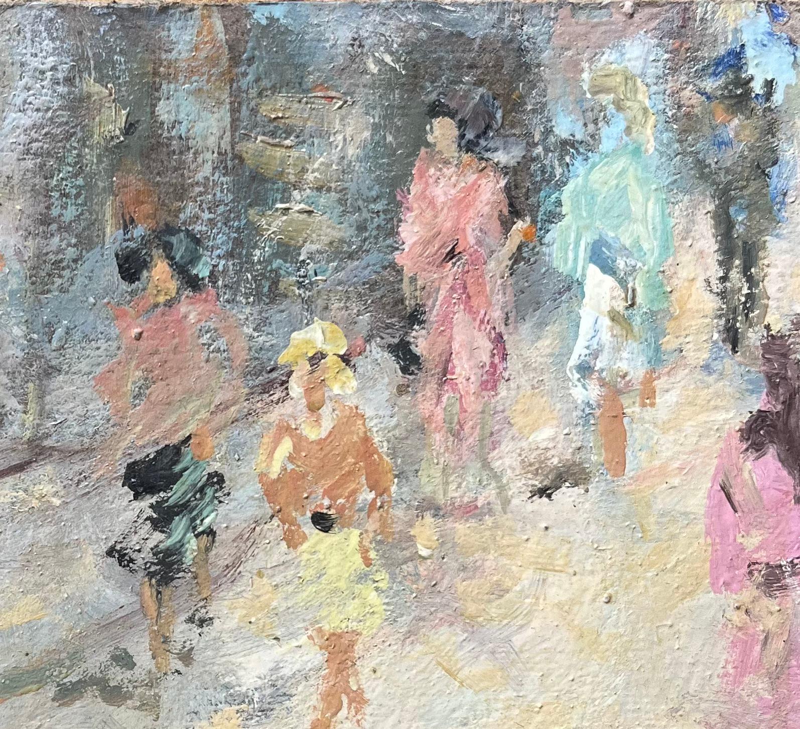 Escena callejera impresionista francesa con figuras a la luz del verano - Painting Impresionista de Fanch Lel