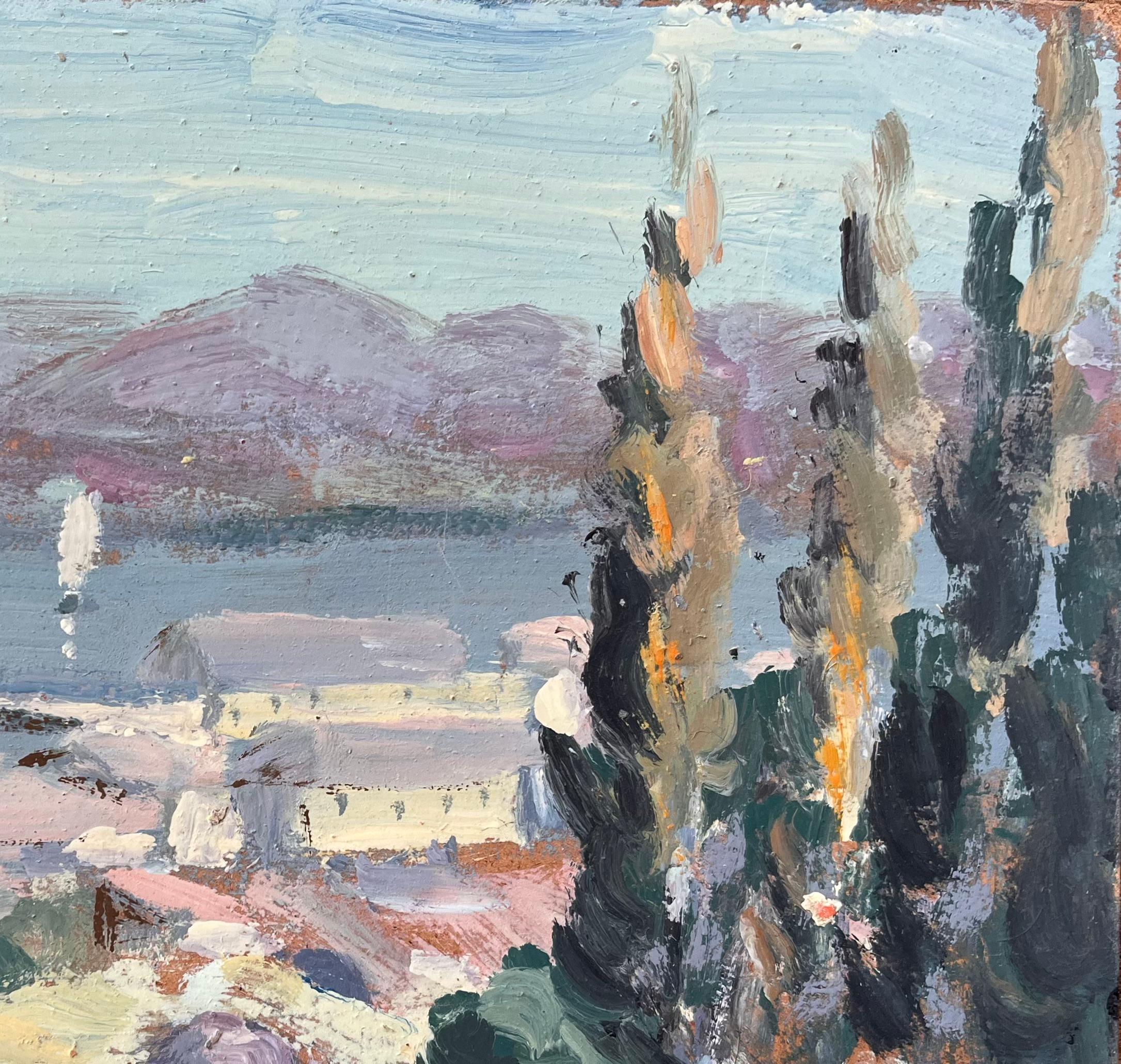 Französische Landschaft des Golfs von Ajaccio in Korsika mit Bäumen und Segelbooten im Angebot 1