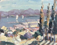 French Landscape of the Gulf of Ajaccio Corsica with Trees and Sailboats
