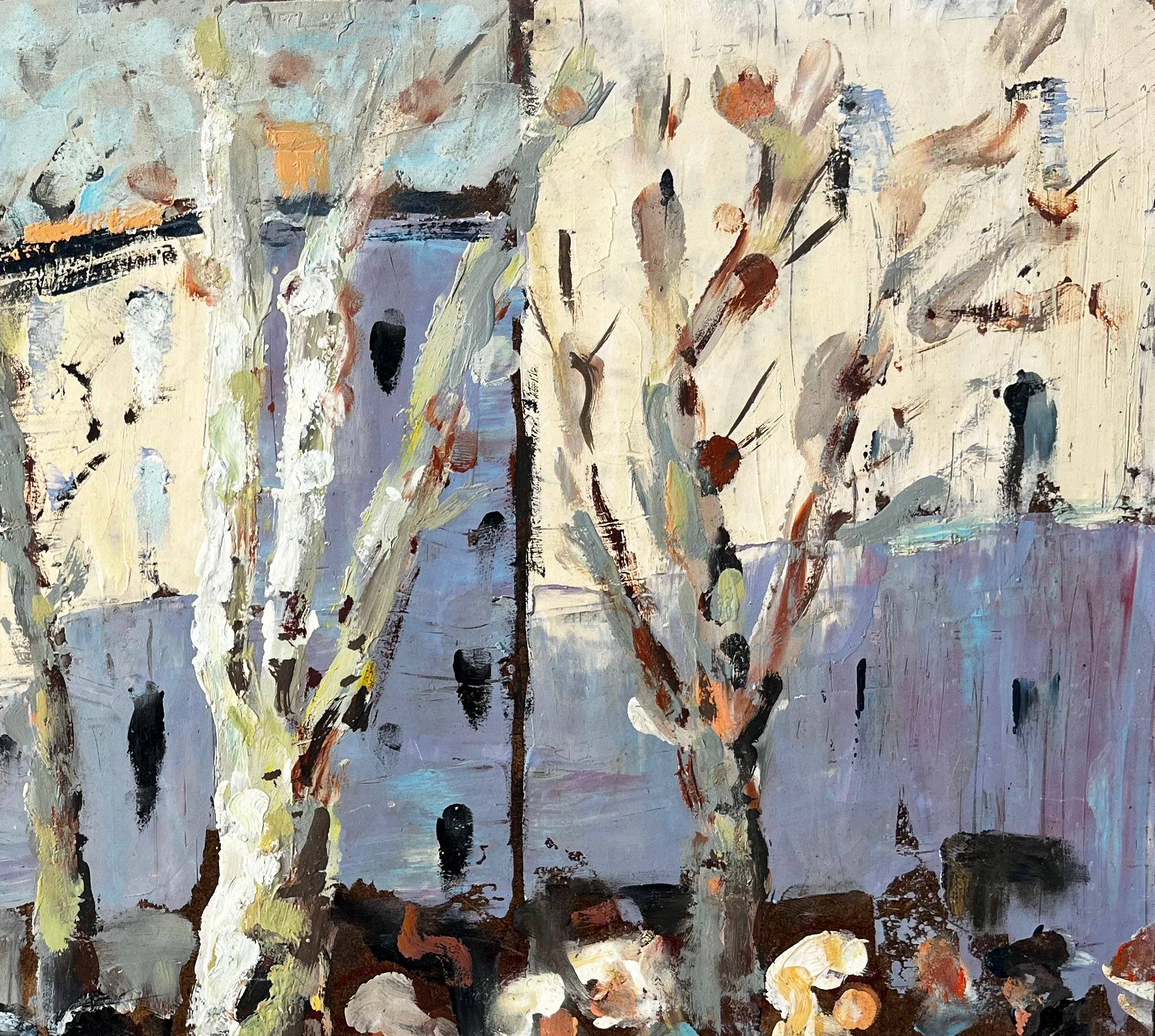 French Market Scene Aix en Provence Trees Figures and Flowers 1989 Painting For Sale 3