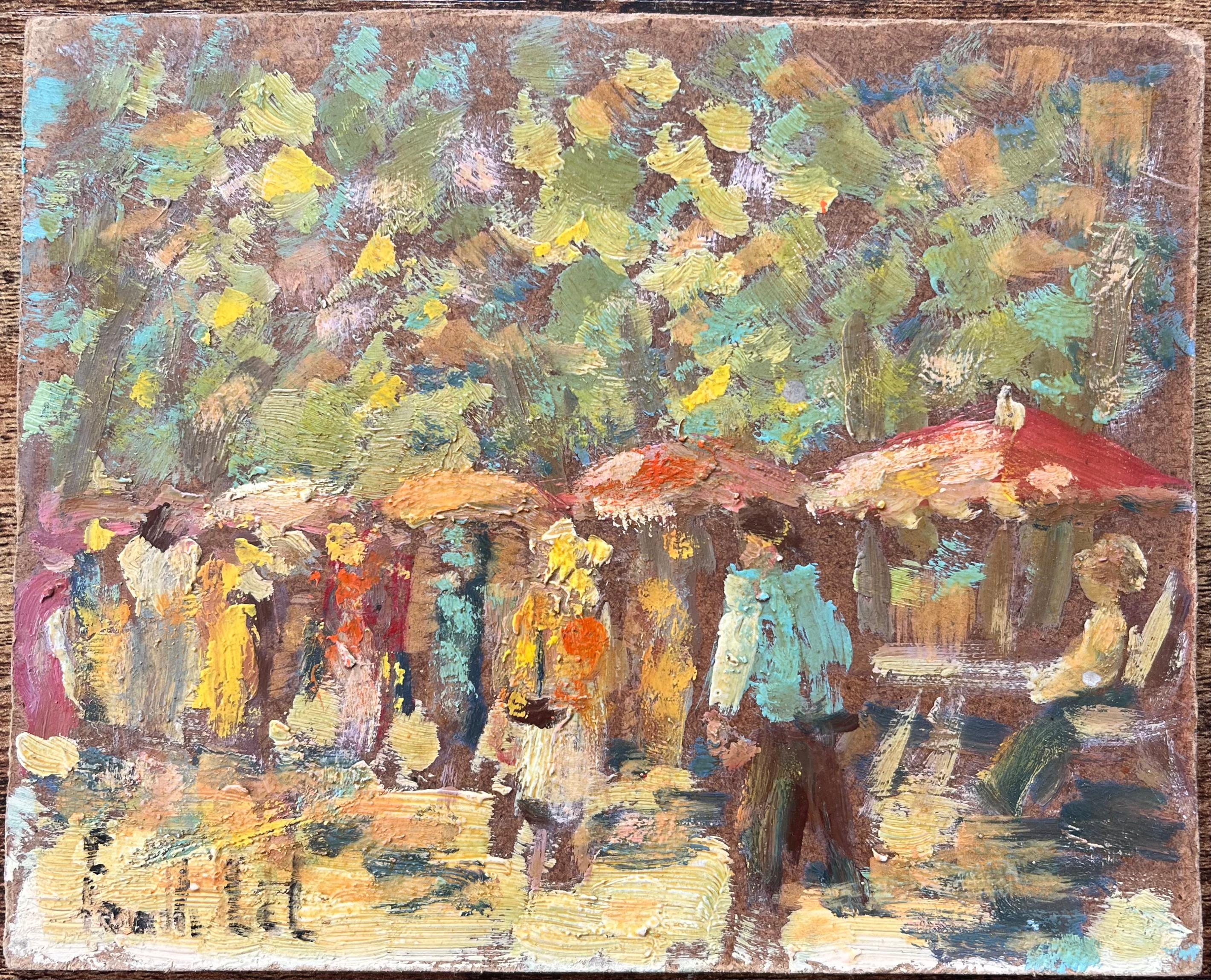 French Oil painting of a Outdoor Market Scene in Impressionist Style - Painting by Fanch Lel