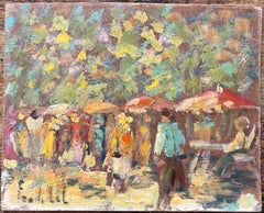 French Oil painting of a Outdoor Market Scene in Impressionist Style