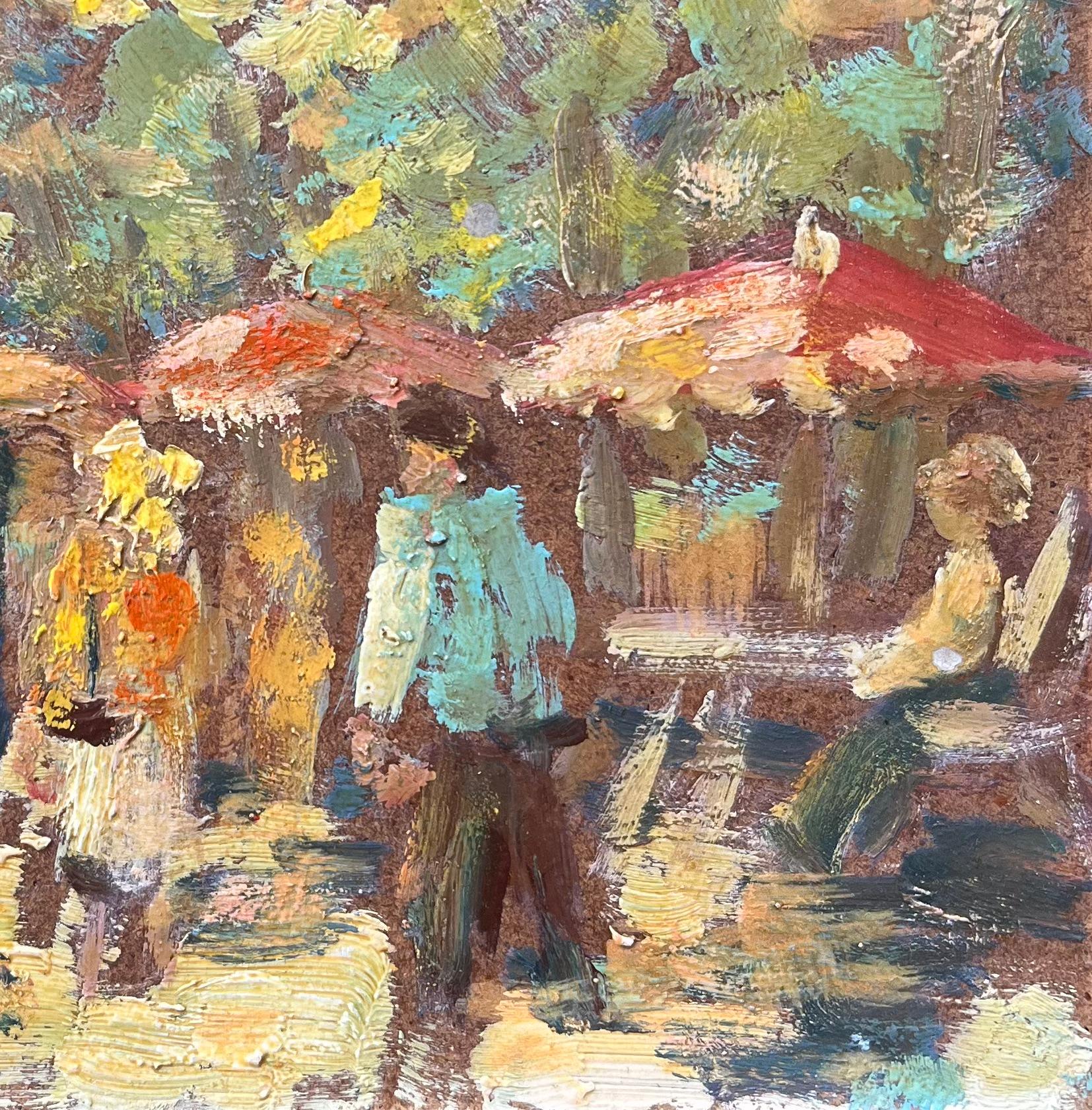 French Oil painting of a Outdoor Market Scene in Impressionist Style - Brown Figurative Painting by Fanch Lel