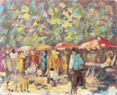 French Oil painting of a Outdoor Market Scene in Impressionist Style