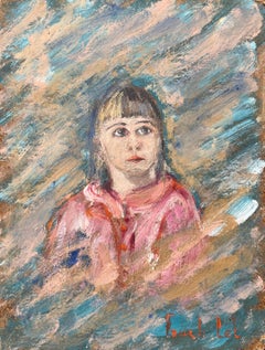Pintura al Óleo Francesa de un Retrato de Niña en Estilo Expresionista Vibrante