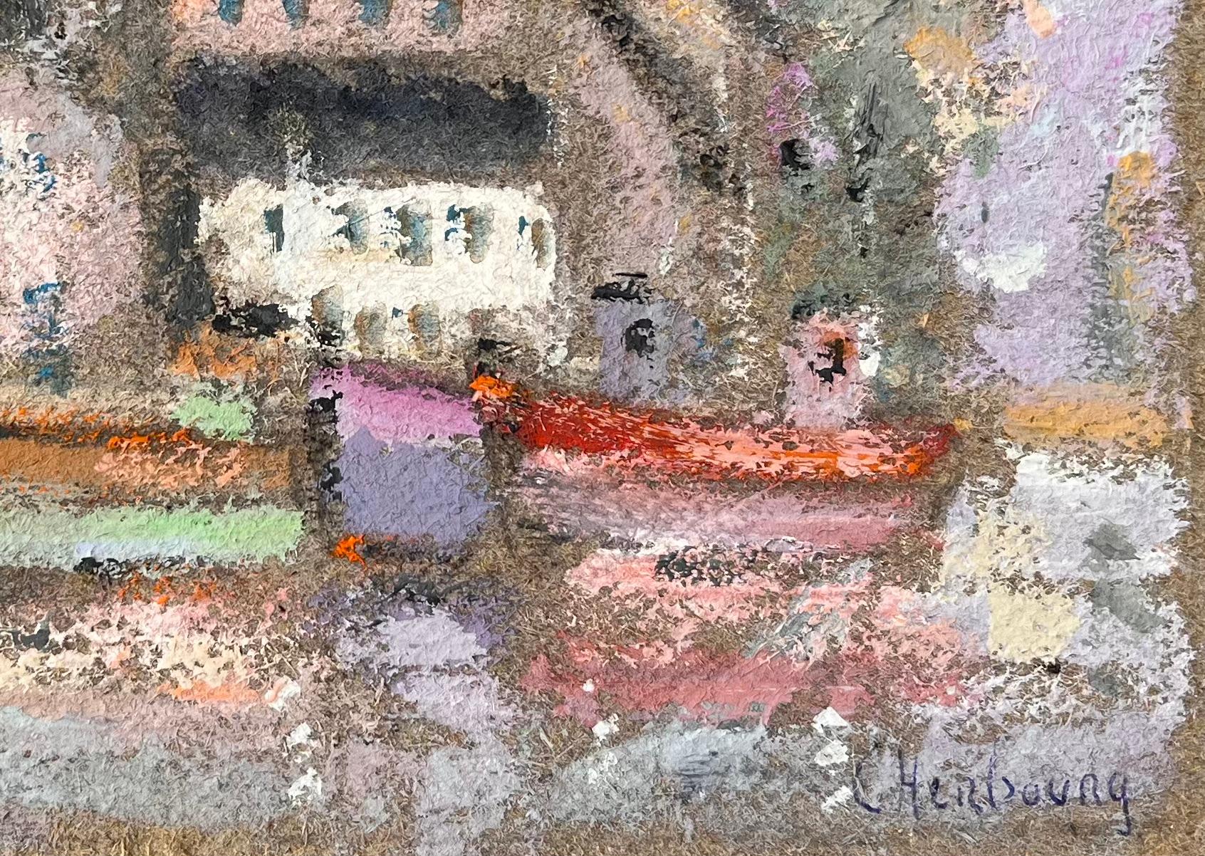Título: Escena portuaria francesa en pastel de barcos y edificios coloridos en Cherburgo
Por Fanch Lel
Firmado: Sí
Tamaño: 7 x 9,5 pulgadas (alto x ancho)
Óleo sobre cartón, sin enmarcar
Estado: Buen estado general, con pequeñas marcas superficiales