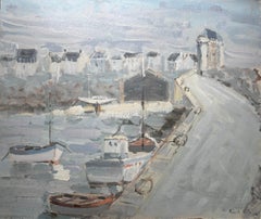 French Port Scene with Boats Bridge and Solidor Tower by Fanch Lel