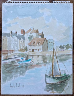 Townes, porto francese con barche e riflessi Pittura all'acquerello