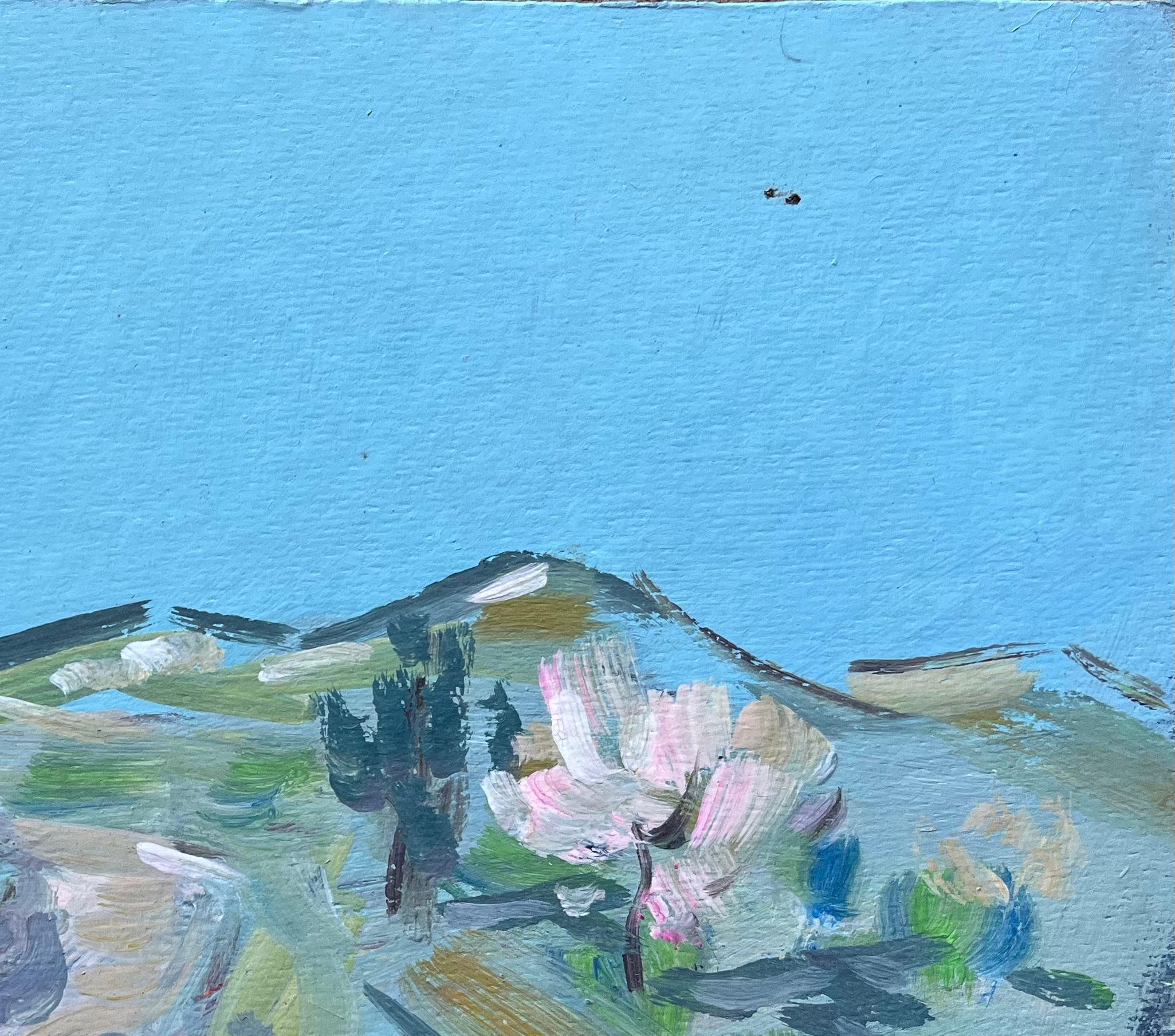 Title: French Post-Impressionist Landscape with Blossoming Trees and Hillside Path
by Fanche Lel
Size: 8.75 inches (height) x 10.75 inches (width)
Oil painting on cardboard, unframed
Condition: The painting is in good condition, with minor signs of