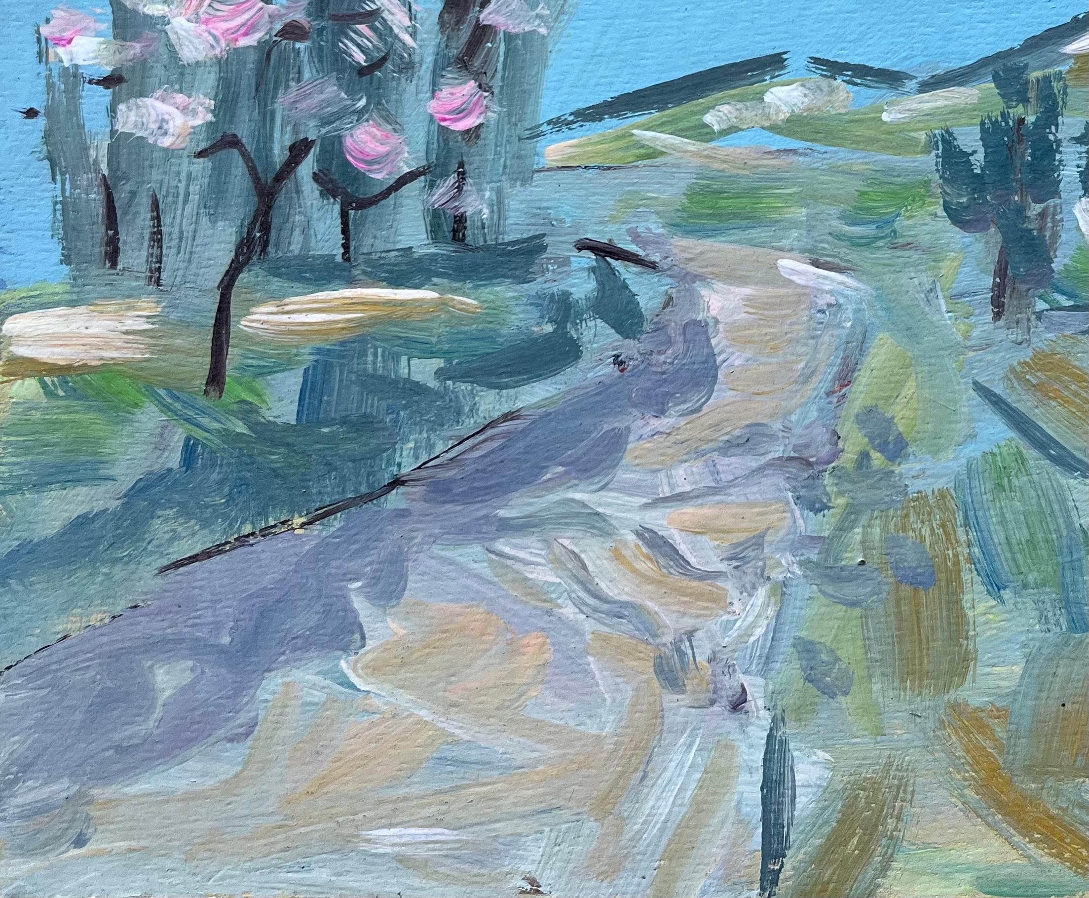 French Post-Impressionist Landscape with Blossoming Trees and Hillside Path For Sale 1