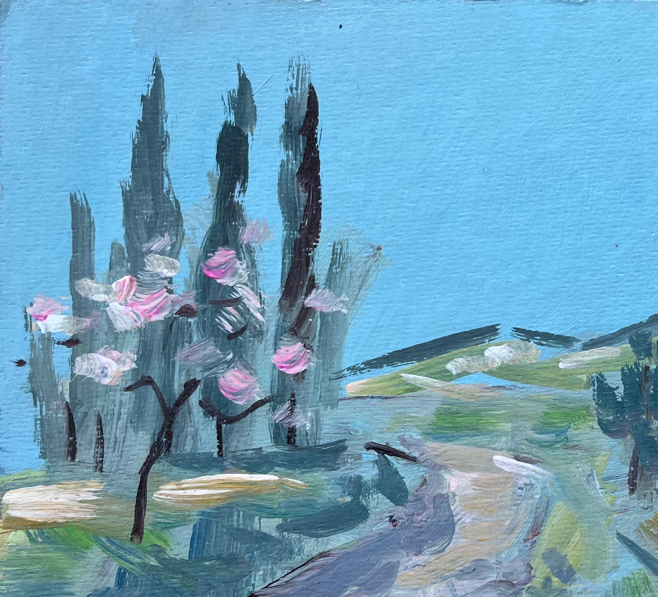 French Post-Impressionist Landscape with Blossoming Trees and Hillside Path For Sale 2