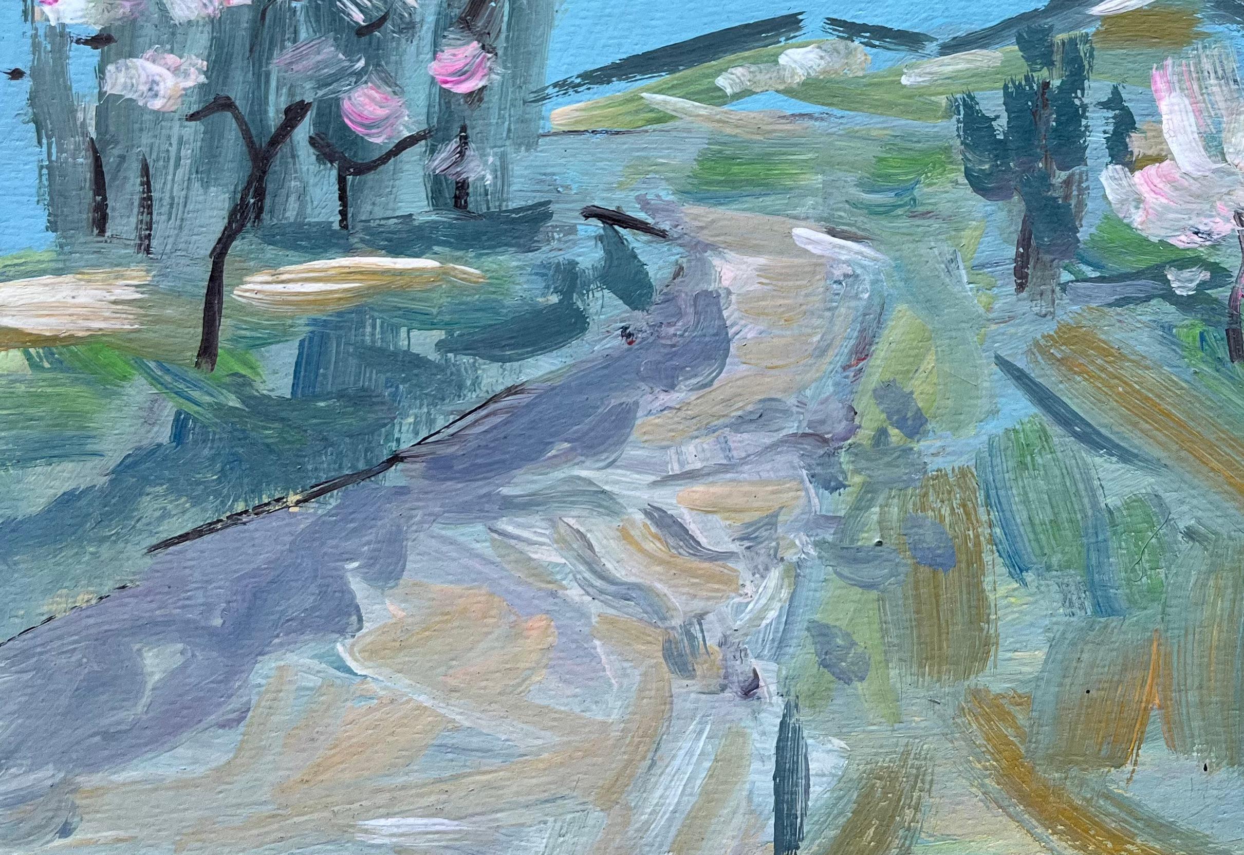 French Post-Impressionist Landscape with Blossoming Trees and Hillside Path For Sale 3