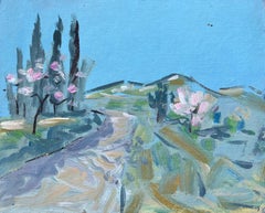 French Post-Impressionist Landscape with Blossoming Trees and Hillside Path