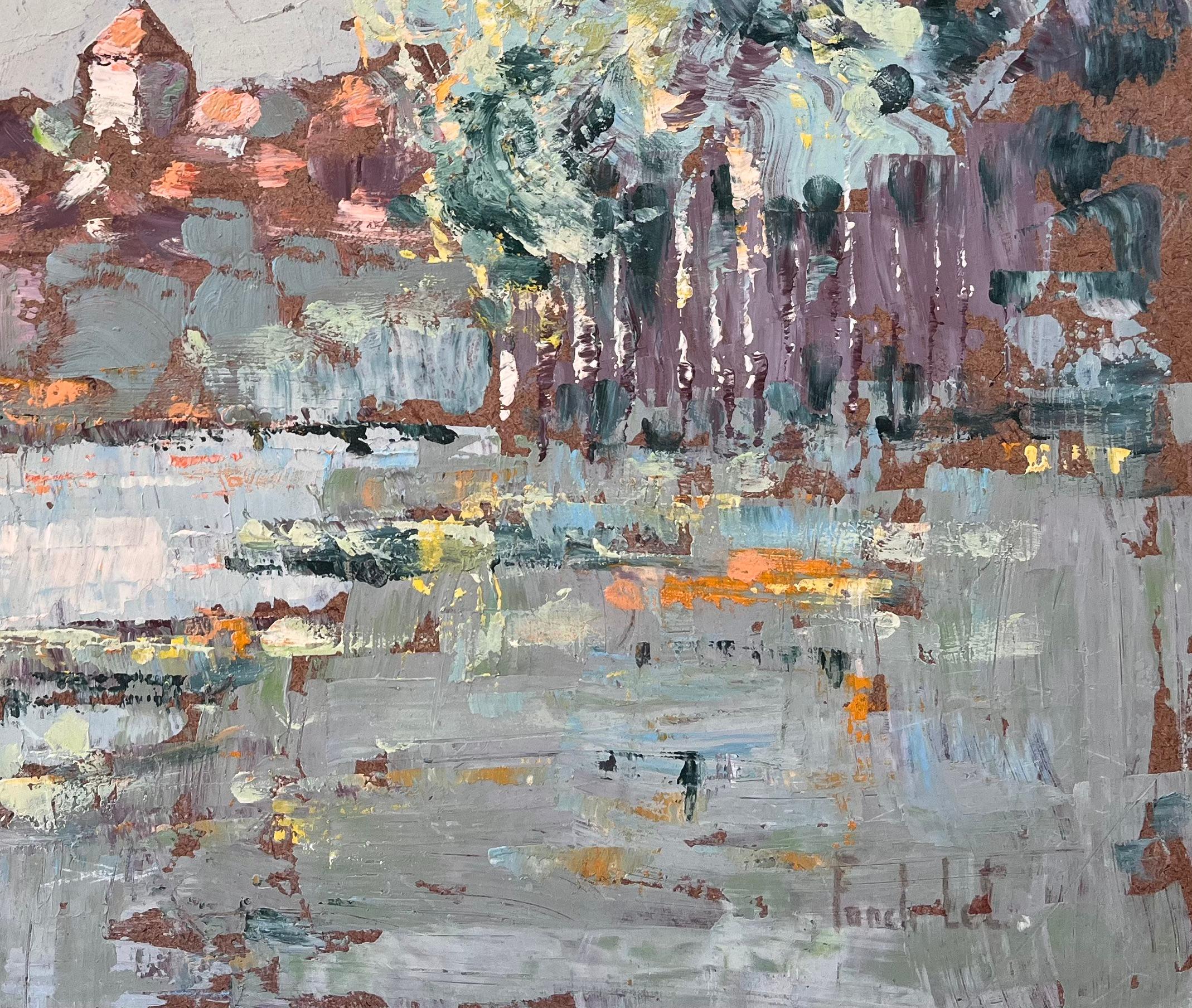 Peinture post-impressionniste française représentant Mâcon, les clochers des deux églises et la rivière en vente 1