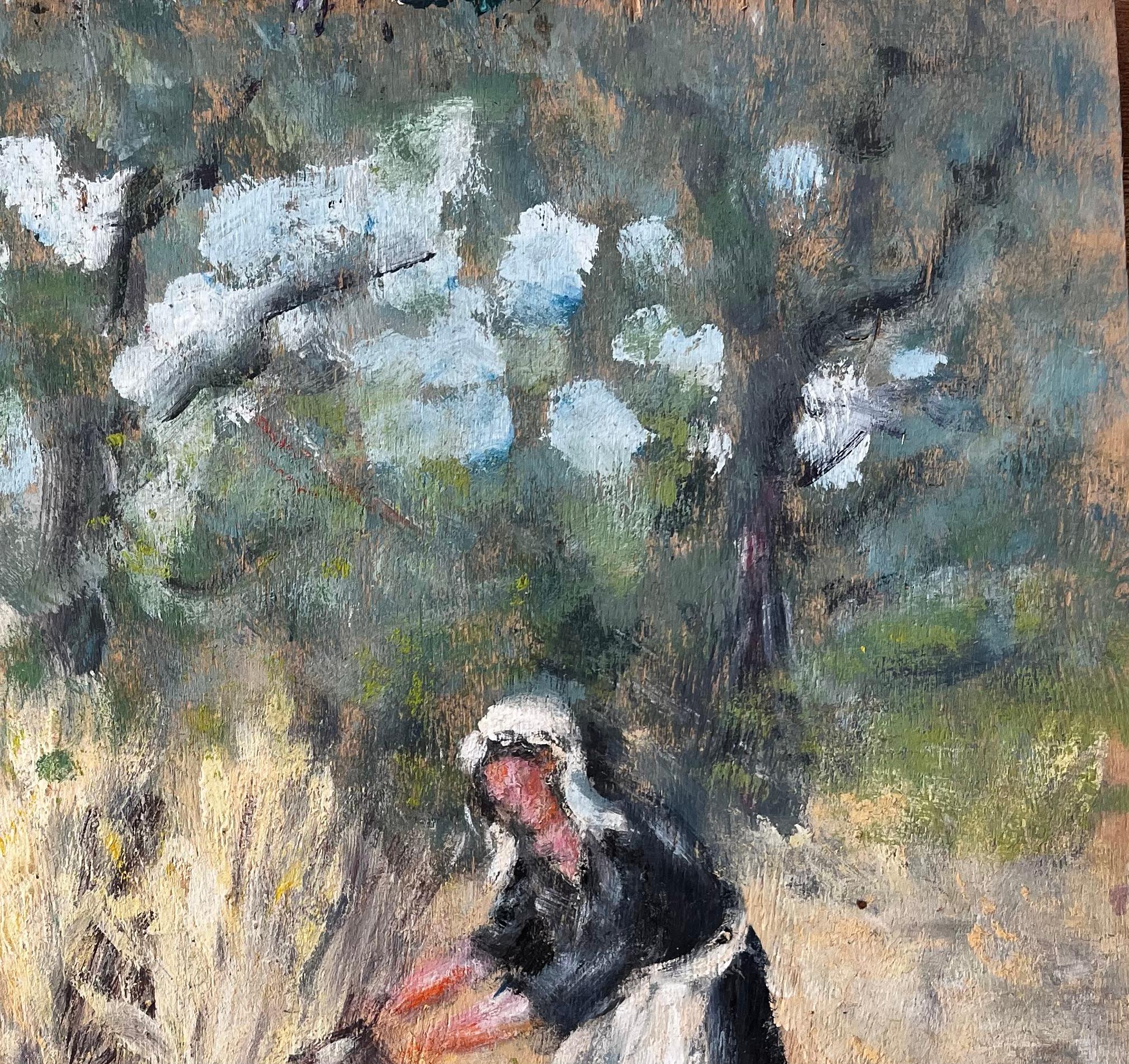 French Rural Harvest Scene With Farm Workers Bundling Wheat In Forest Landscape For Sale 1
