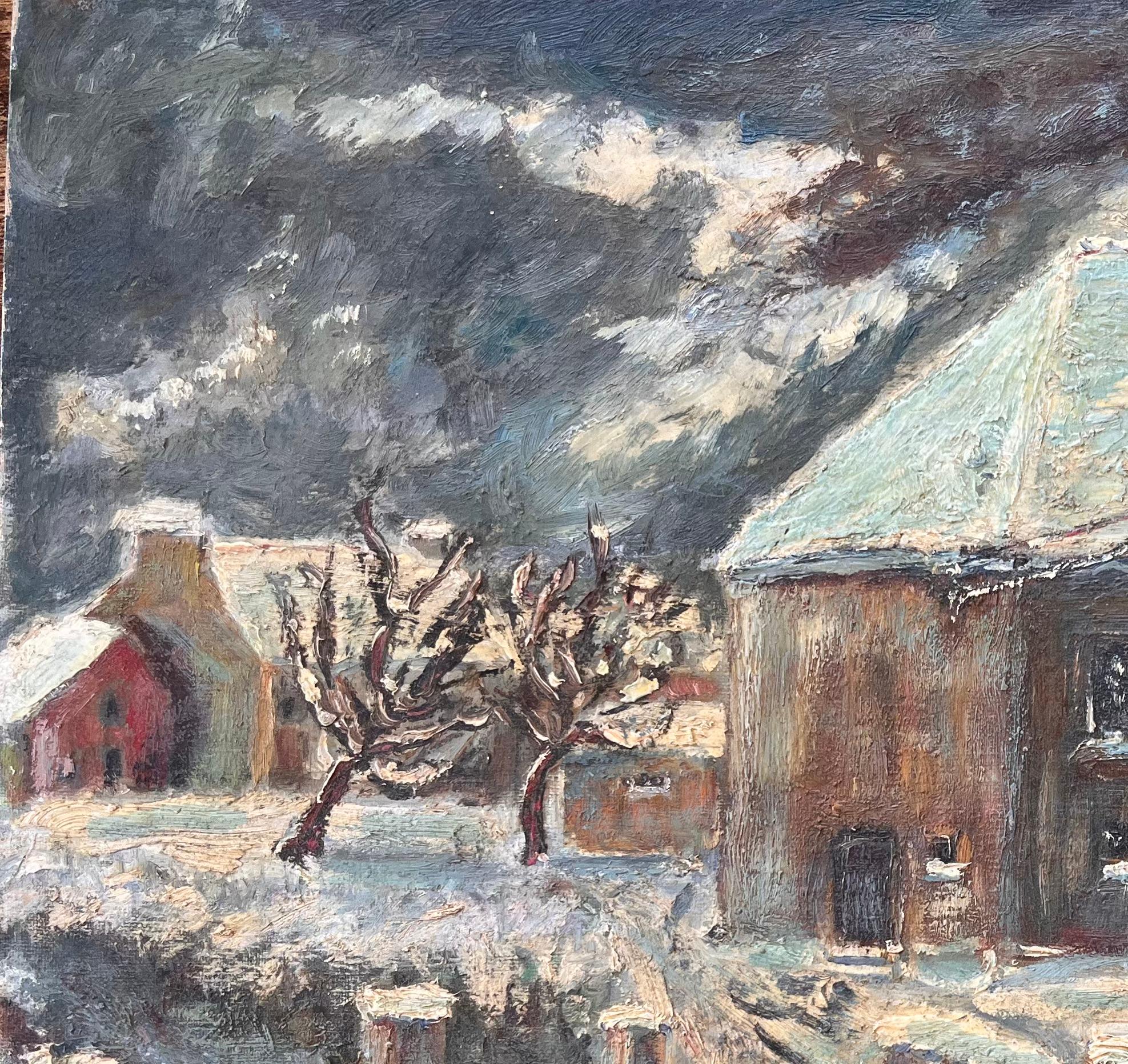Französische Schneeszene, Ölgemälde des Hauses von Nicolas Busnel aus dem Obergeschoss, Schneeszene (Impressionismus), Painting, von Fanch Lel