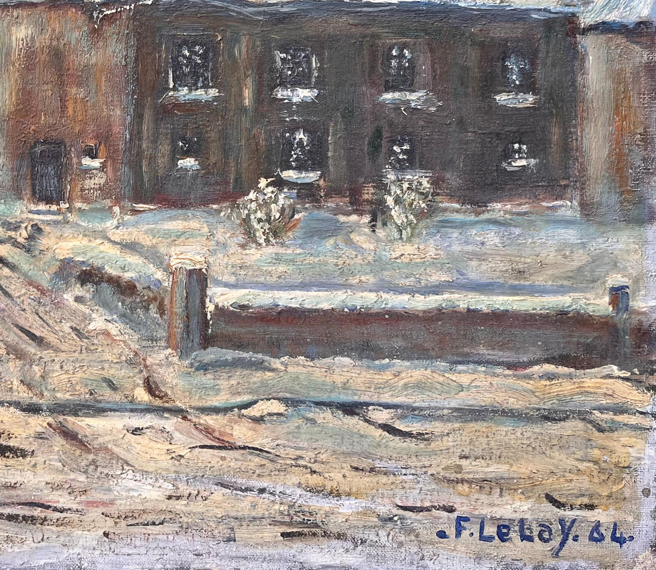 Titel: Französische Schneelandschaft Ölgemälde des Hauses von Nicolas Busnel aus dem Fenster im Obergeschoss
Von Fanch Lel
Unterzeichnet: ja
Größe: 15 x 18 Zoll (Höhe x Breite)
Ölgemälde auf Karton, ungerahmt
Zustand: Das Gemälde ist in gutem