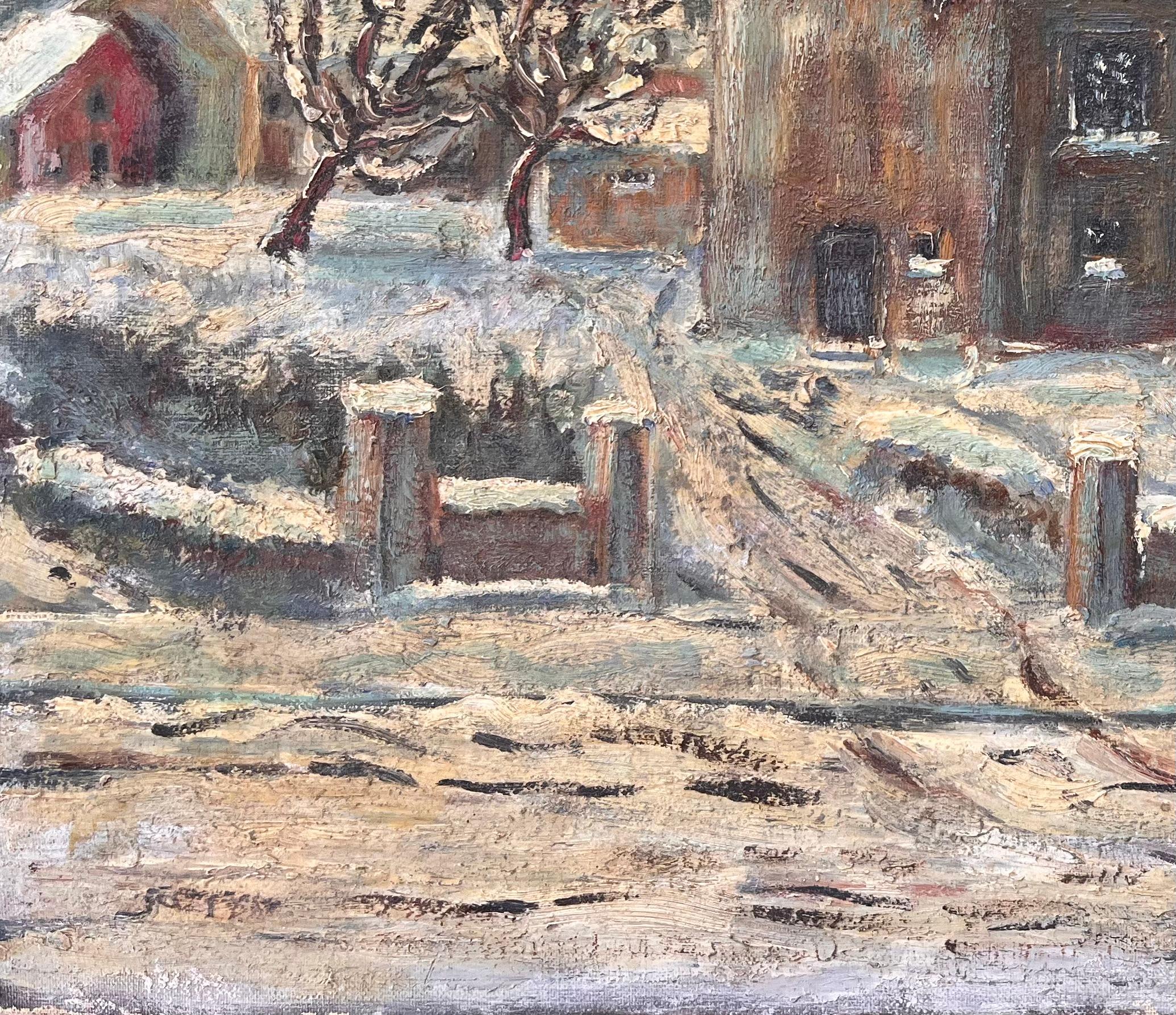 Französische Schneeszene, Ölgemälde des Hauses von Nicolas Busnel aus dem Obergeschoss, Schneeszene im Angebot 1