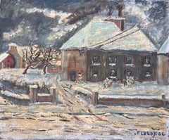 French Snow Scene Oil Painting of Nicolas Busnel's House from Upstairs Window