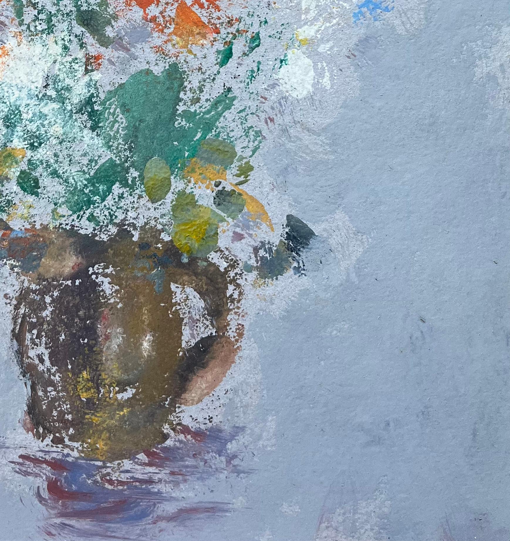 Nature morte française de fleurs sauvages dans un vase en terre signée et datée 2003 - Impressionnisme Painting par Fanch Lel