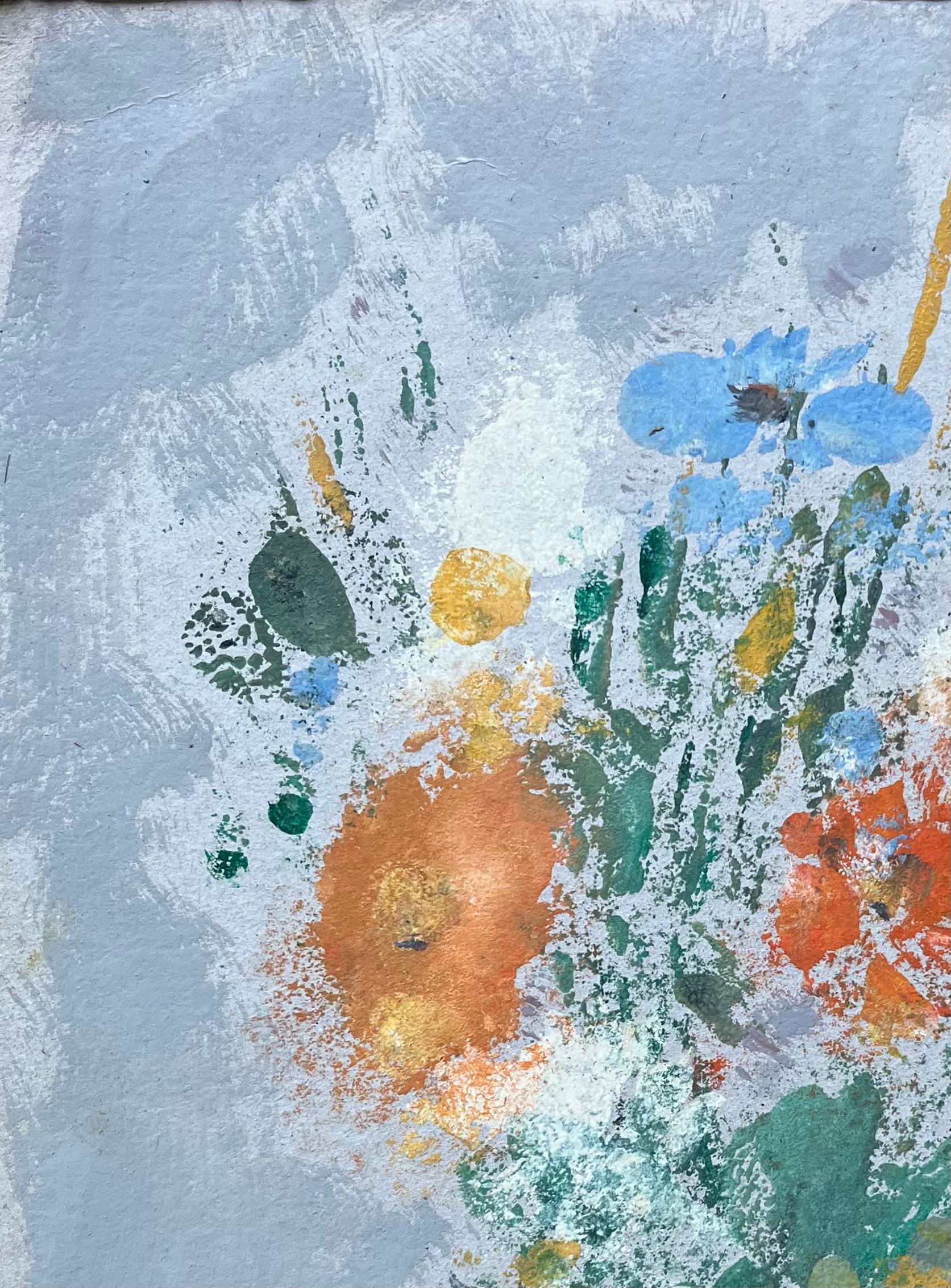Nature morte française de fleurs sauvages dans un vase en terre signée et datée 2003 en vente 1