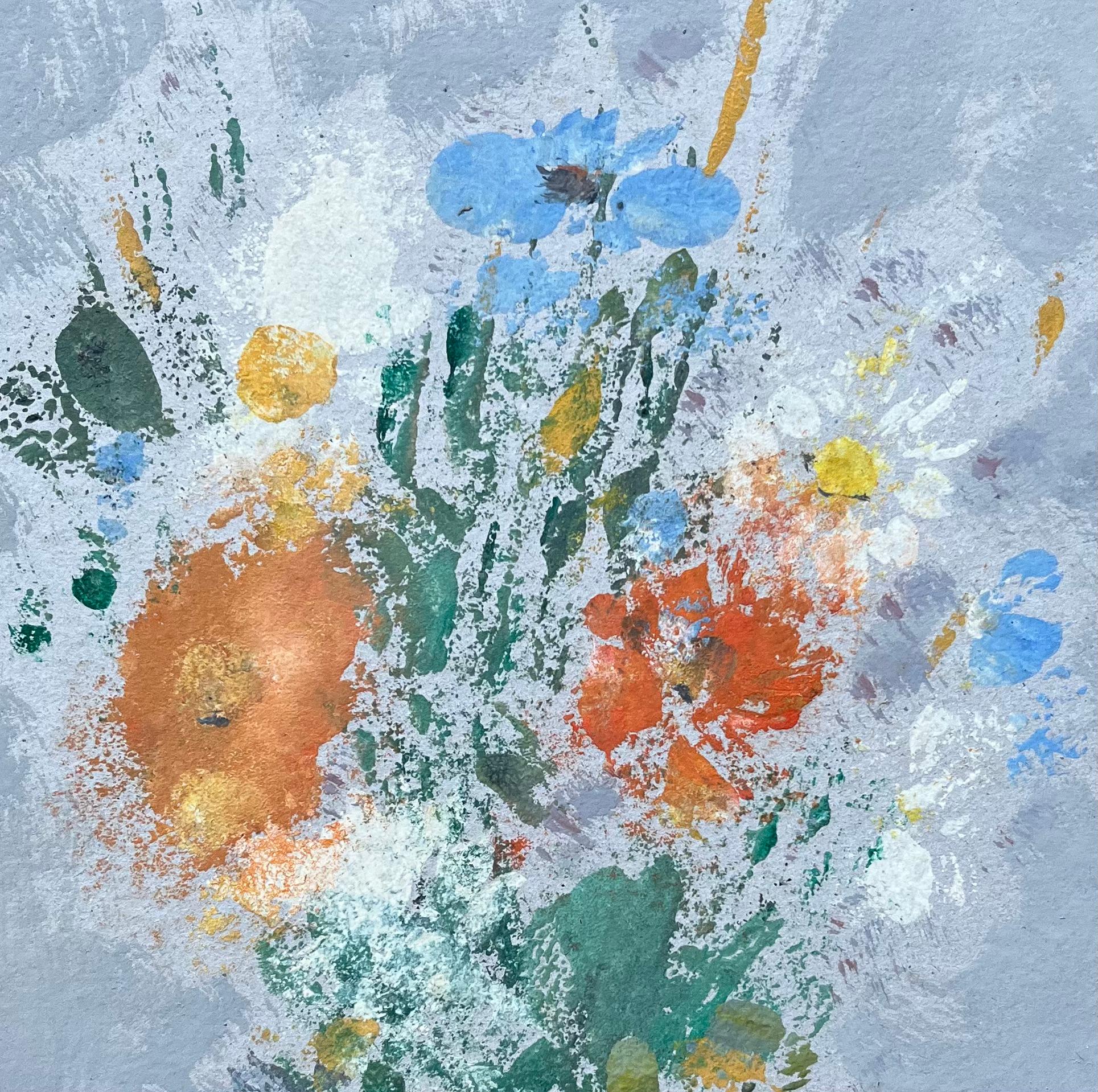 Nature morte française de fleurs sauvages dans un vase en terre signée et datée 2003 en vente 2