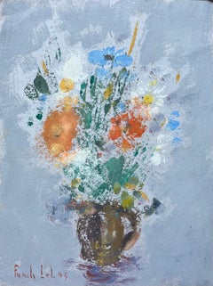 French Still Life of Wildflowers in Earthy Vase Signed and Dated 2003