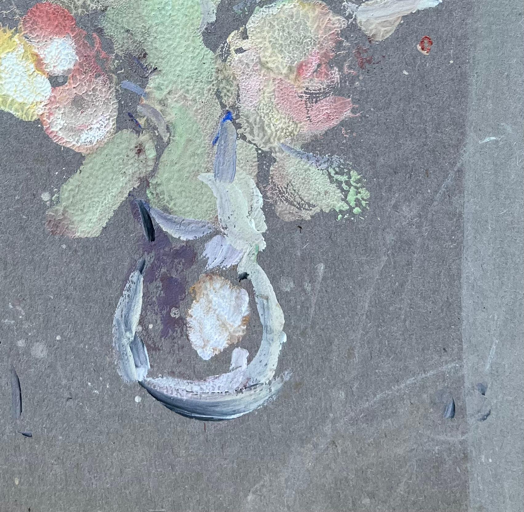Nature morte française de fleurs dans un vase sur carte grise - Impressionnisme Painting par Fanch Lel