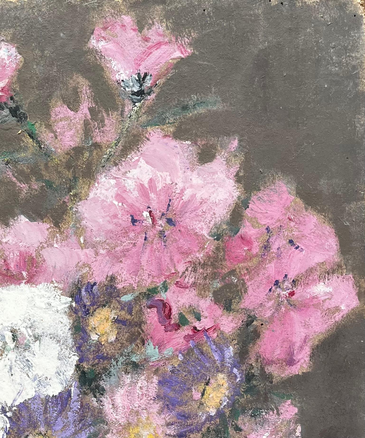 French Still Life with Pink White and Purple Flowers in a Golden Jug - Impressionist Painting by Fanch Lel