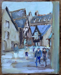 French Street Scene with Figures and Timber-Framed Architecture