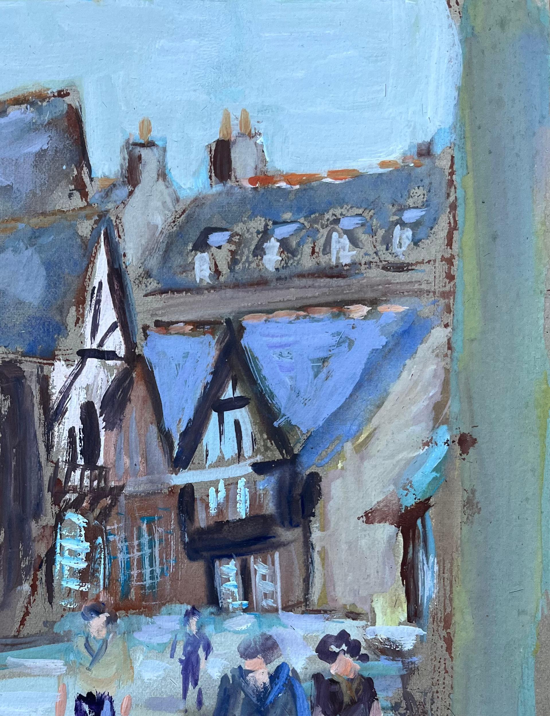 French Street Scene with Figures and Timber-Framed Architecture For Sale 1