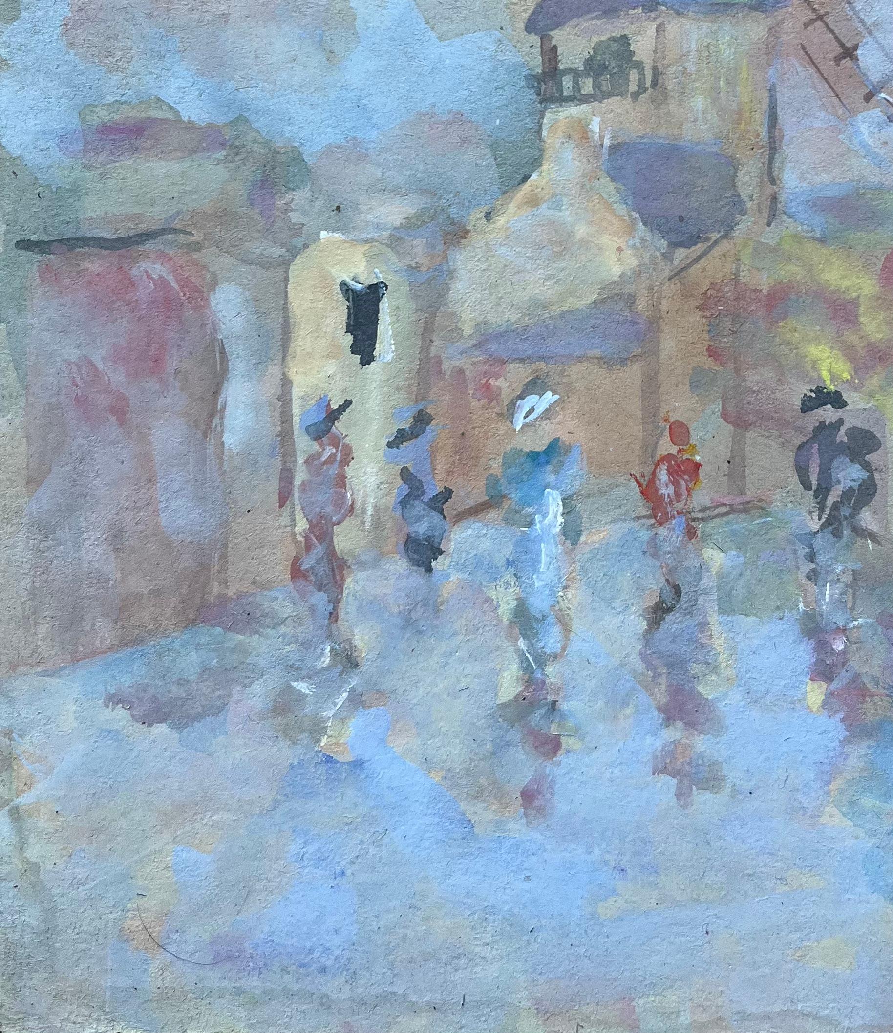 Escena callejera francesa con molino de viento y figuras de estilo impresionista en venta 1