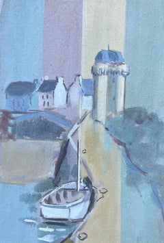 Scène de villageois français avec bateau et tour par Fanch Lel
