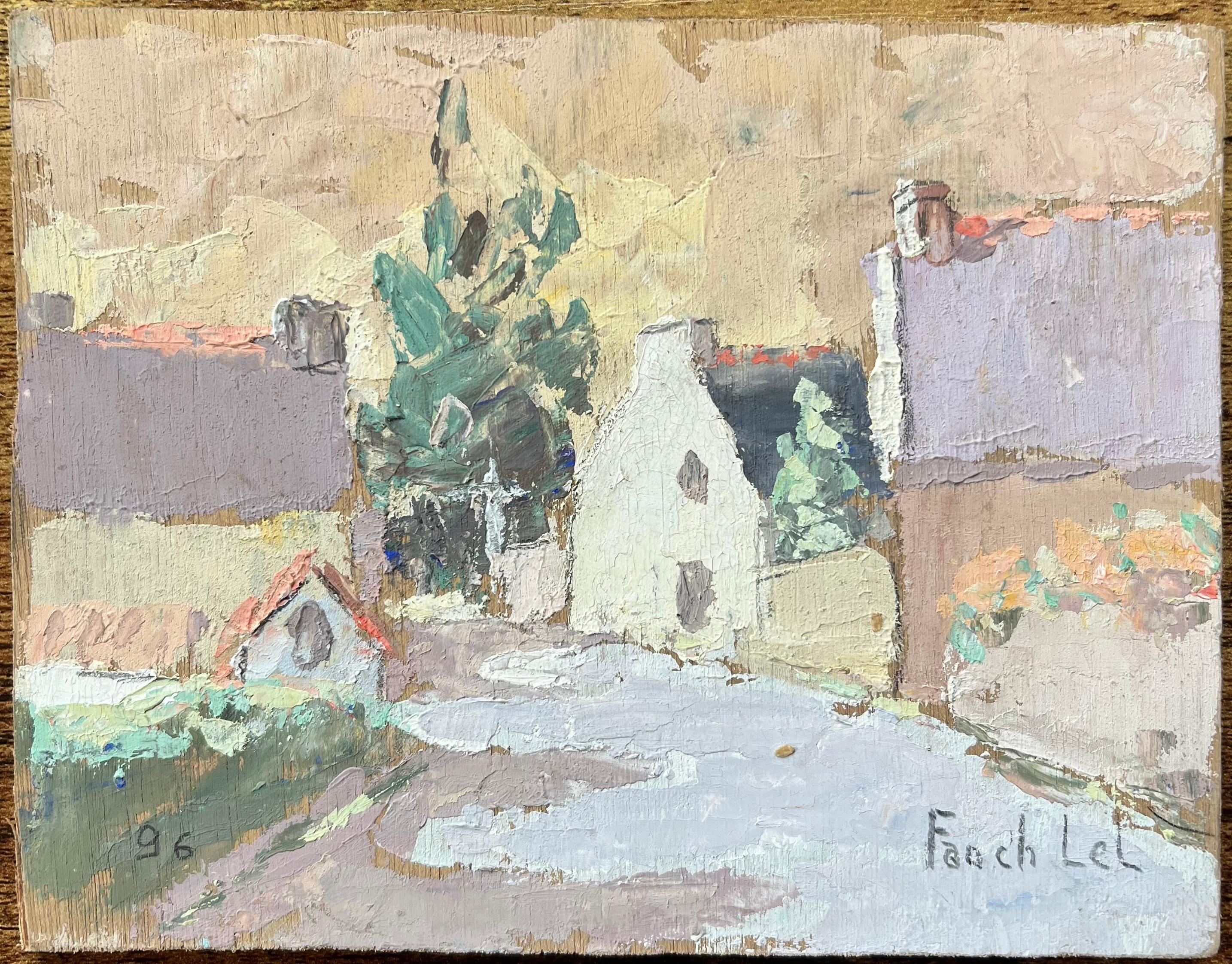 French Village Landscape in Impressionist Style - Painting by Fanch Lel