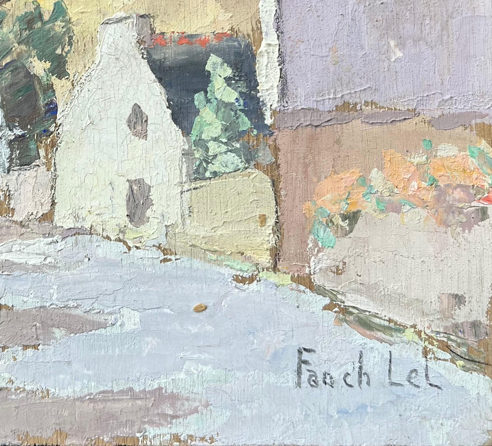 French Village Landscape in Impressionist Style - Beige Figurative Painting by Fanch Lel