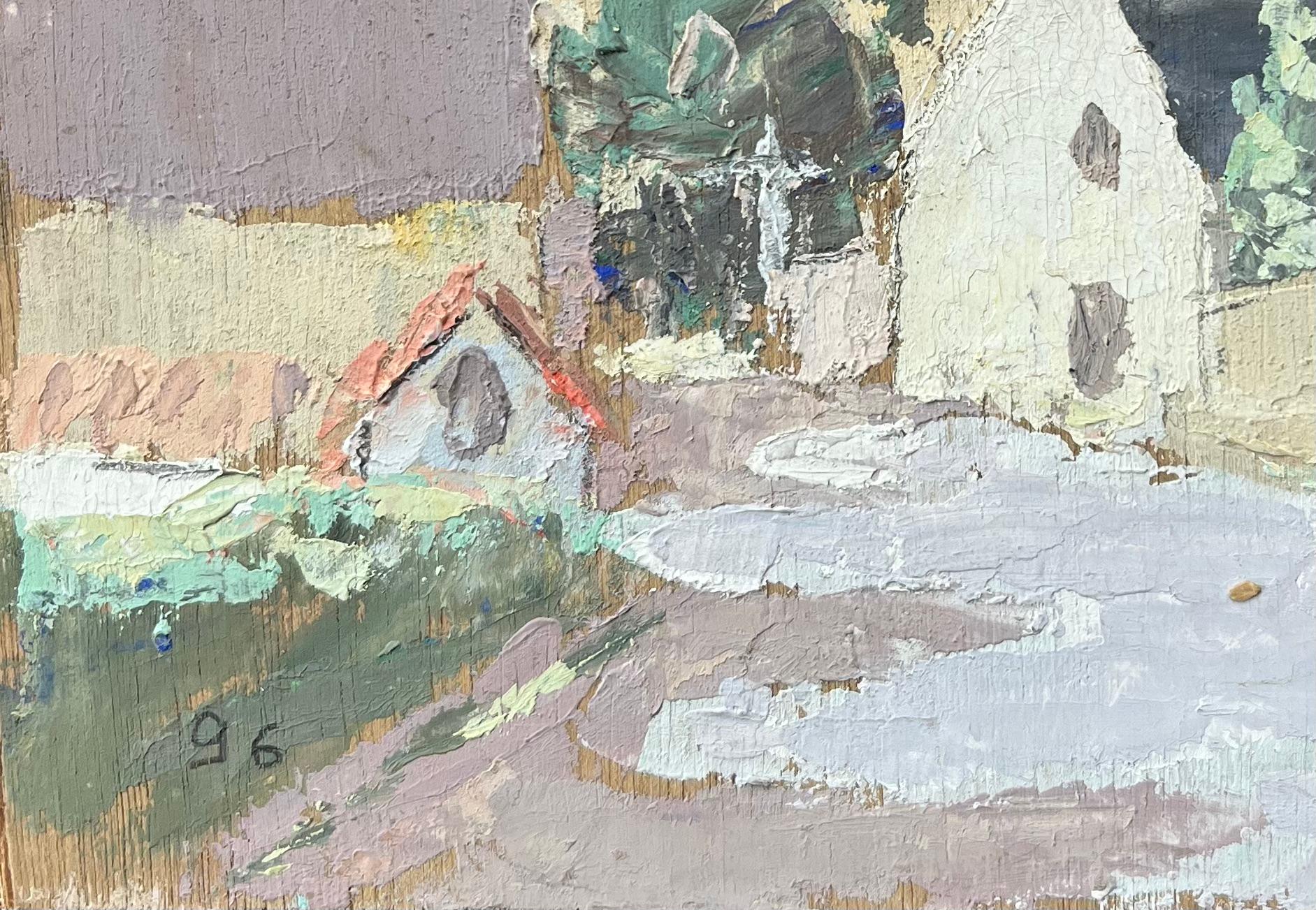 Title: French Village Landscape in Impressionist Style
By Fanch Lel (French b. 1930)
Size: 5.25 x 6.75 inches (height x width)
Signed: Bottom right
Oil painting on board, unframed
Condition: the painting is in good condition.
Provenance: all the