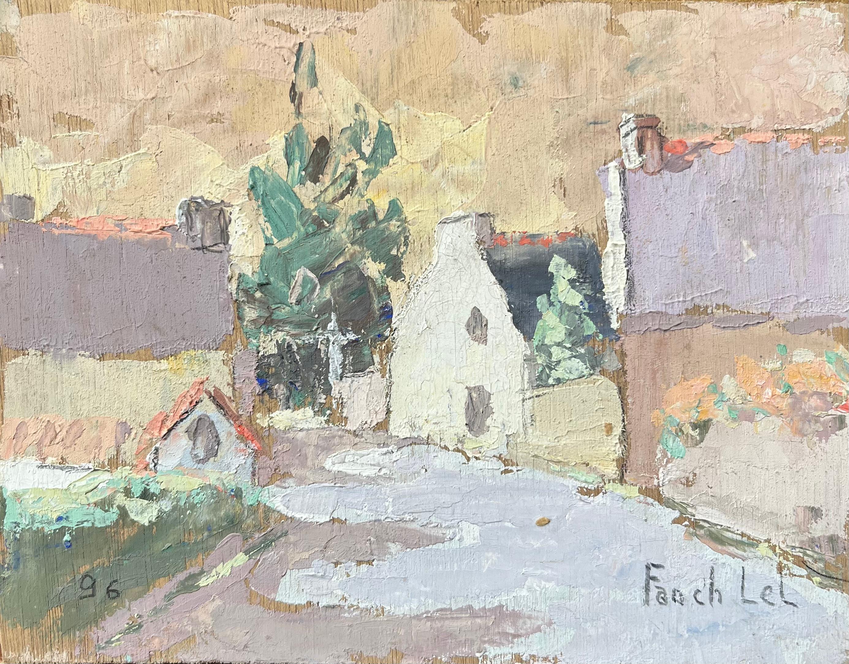 Fanch Lel Figurative Painting - French Village Landscape in Impressionist Style