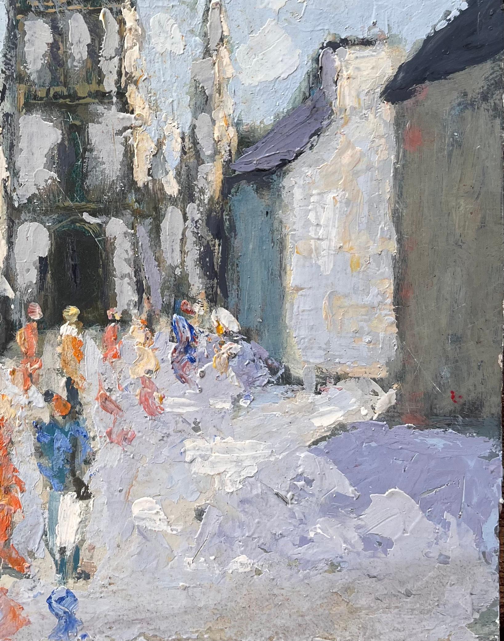 Titolo: Processione di un villaggio francese con campanile e figure colorate sotto il cielo blu
da Fanch Lel
Dimensioni: 10,5 pollici (altezza) x 8,5 pollici (larghezza)
Mezzo: Olio su tavola, senza cornice
Condit: Il dipinto è in buone condizioni