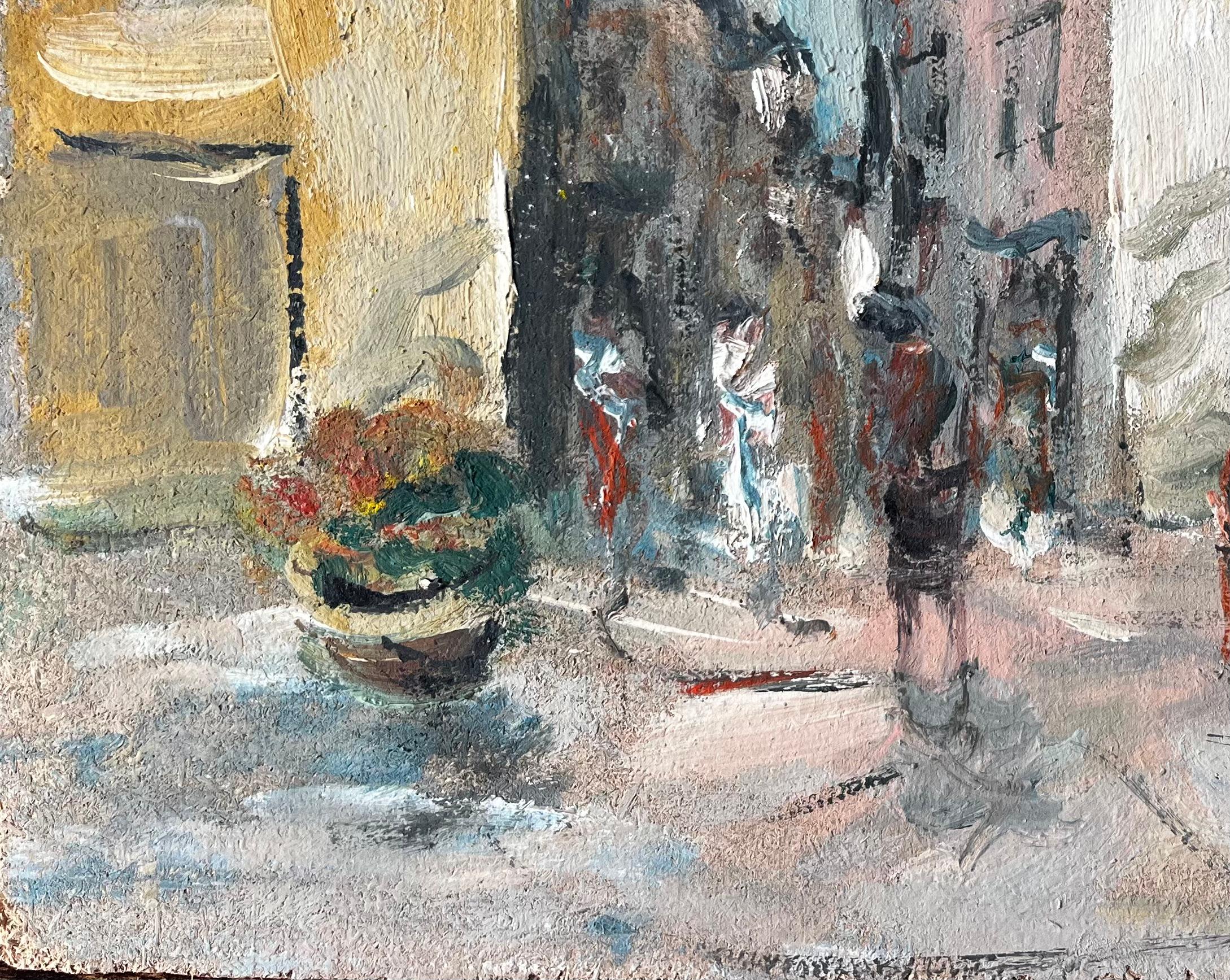 French Village Square with Figures Playing under Trees by Fanch Lel For Sale 4