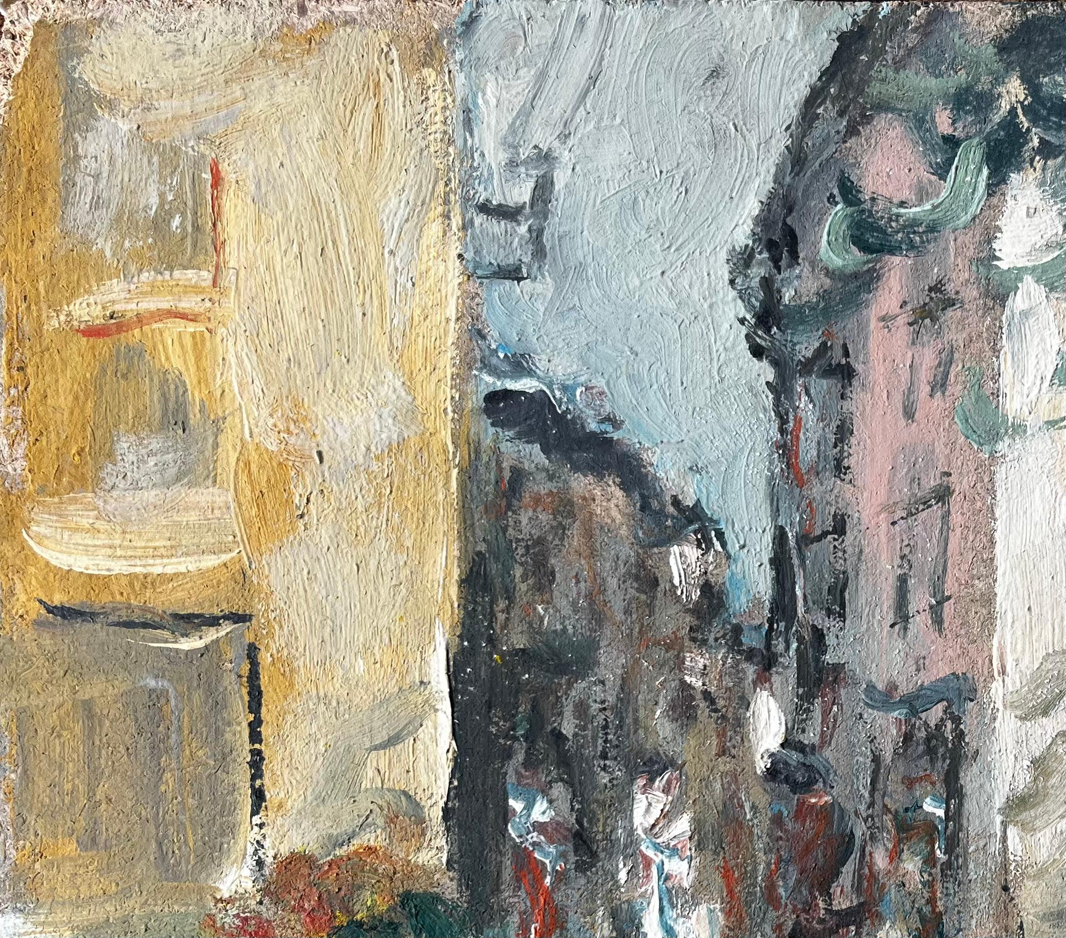 French Village Square with Figures Playing under Trees by Fanch Lel For Sale 5