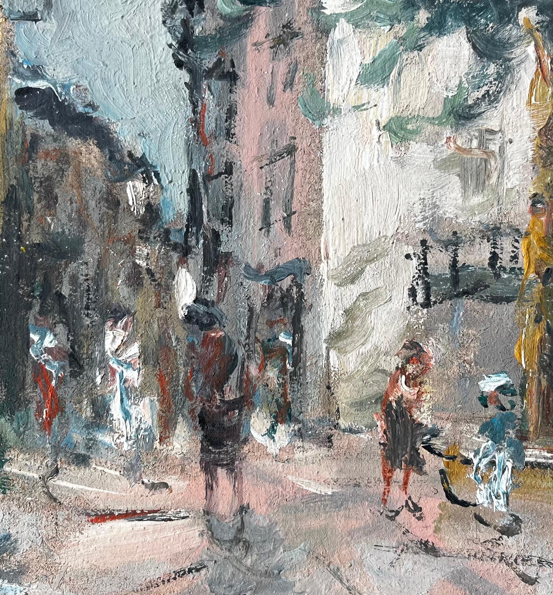 French Village Square with Figures Playing under Trees by Fanch Lel For Sale 6