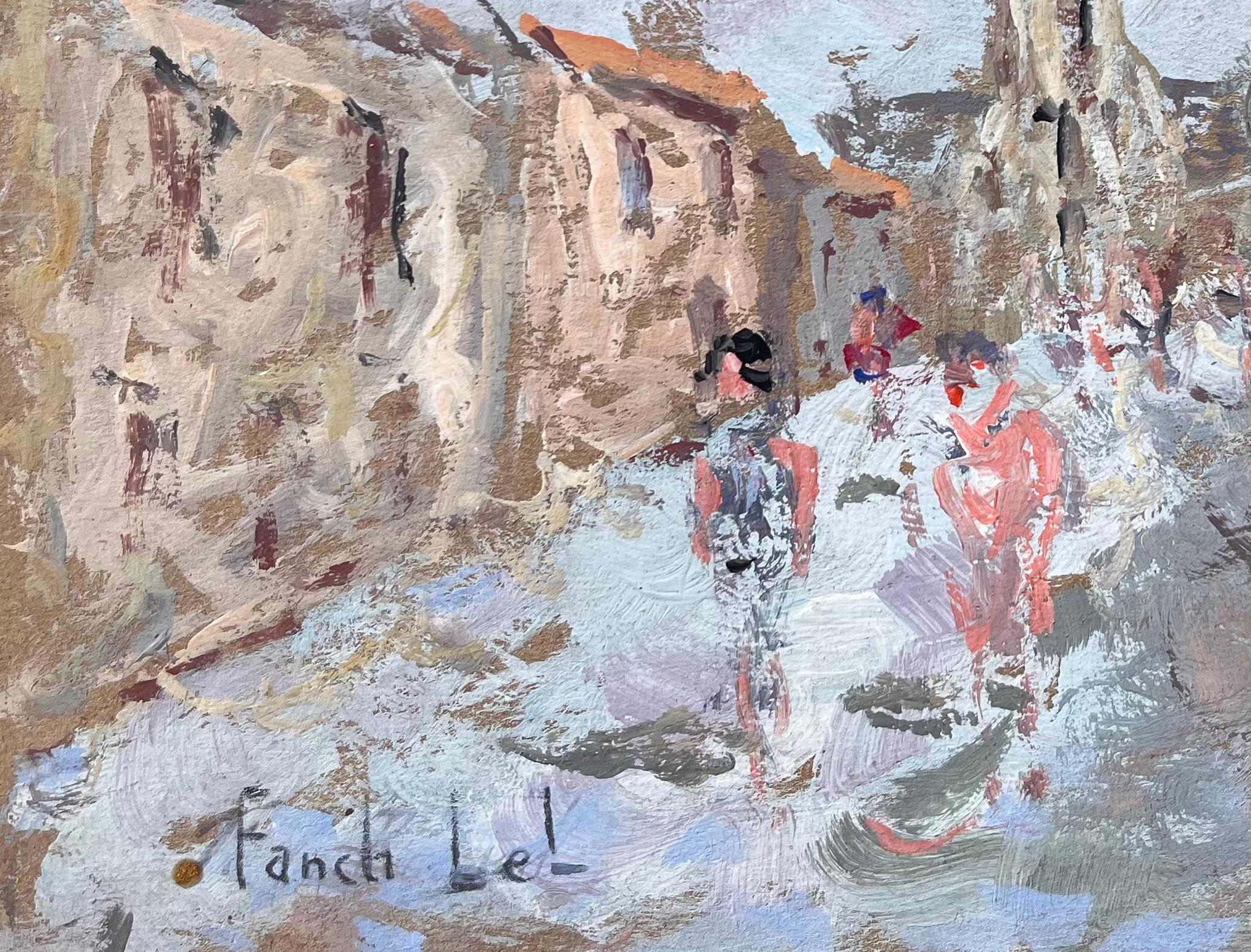 Titre : Rue d'un village français avec la flèche d'une église et des personnages aux pastels doux
par Fanch Lel
Signé : Oui
Taille : 8 pouces (hauteur) x 9.75 pouces (largeur)
Moyen d'expression : Huile sur carton, non encadrée
Condit : Le tableau