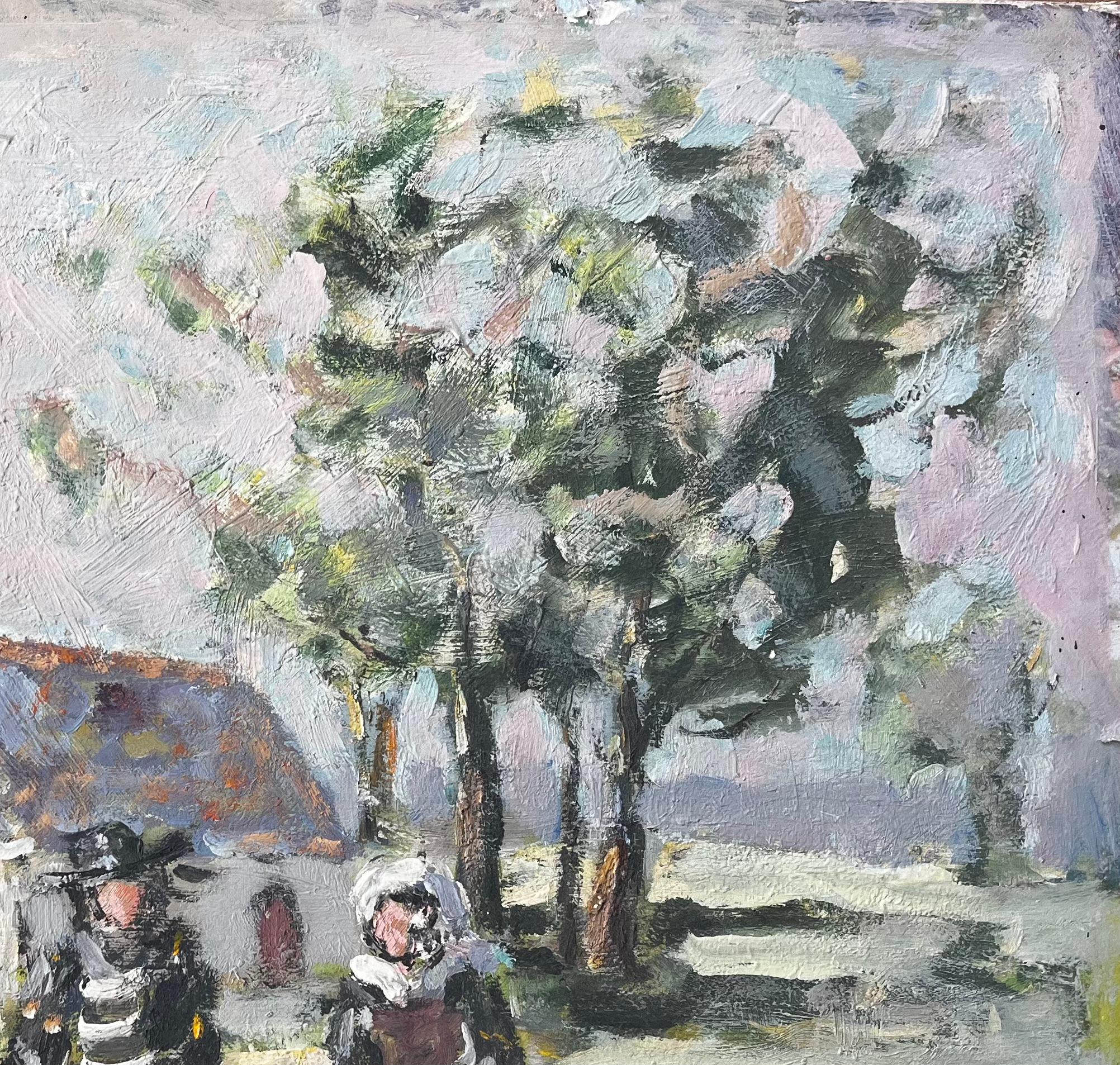 French Village Wedding Scene With Church Trees And Traditional Dress Painting For Sale 3