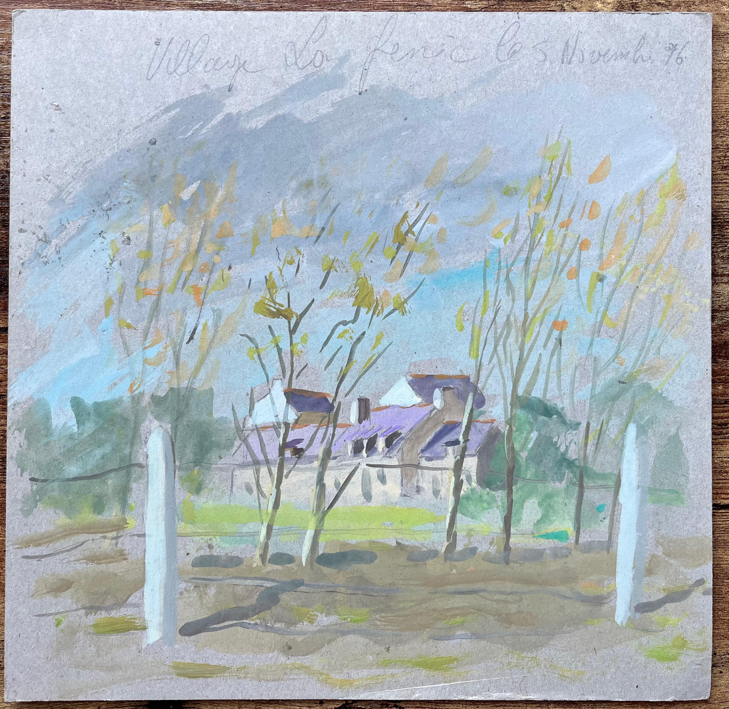 Französisches Aquarell von de Renie, Französische Landschaftsssszene mit Bäumen, Französisch – Painting von Fanch Lel