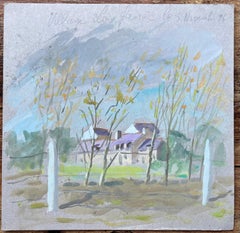 Französisches Aquarell von de Renie, Französische Landschaftsssszene mit Bäumen, Französisch