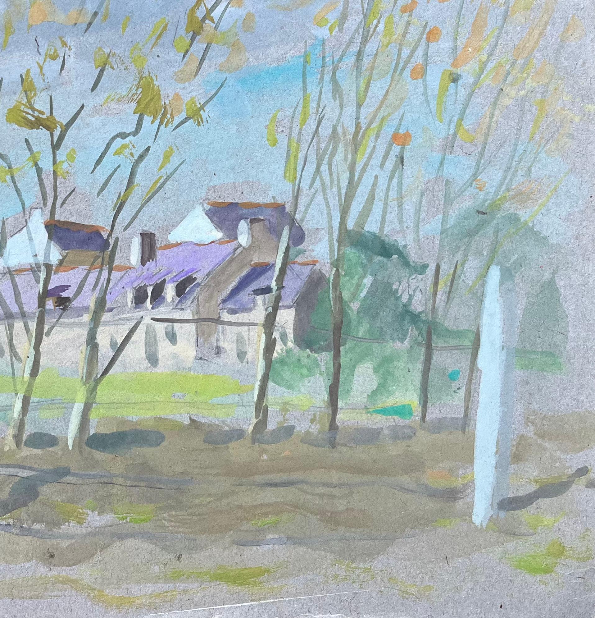 Französisches Aquarell von de Renie, Französische Landschaftsssszene mit Bäumen, Französisch (Impressionismus), Painting, von Fanch Lel