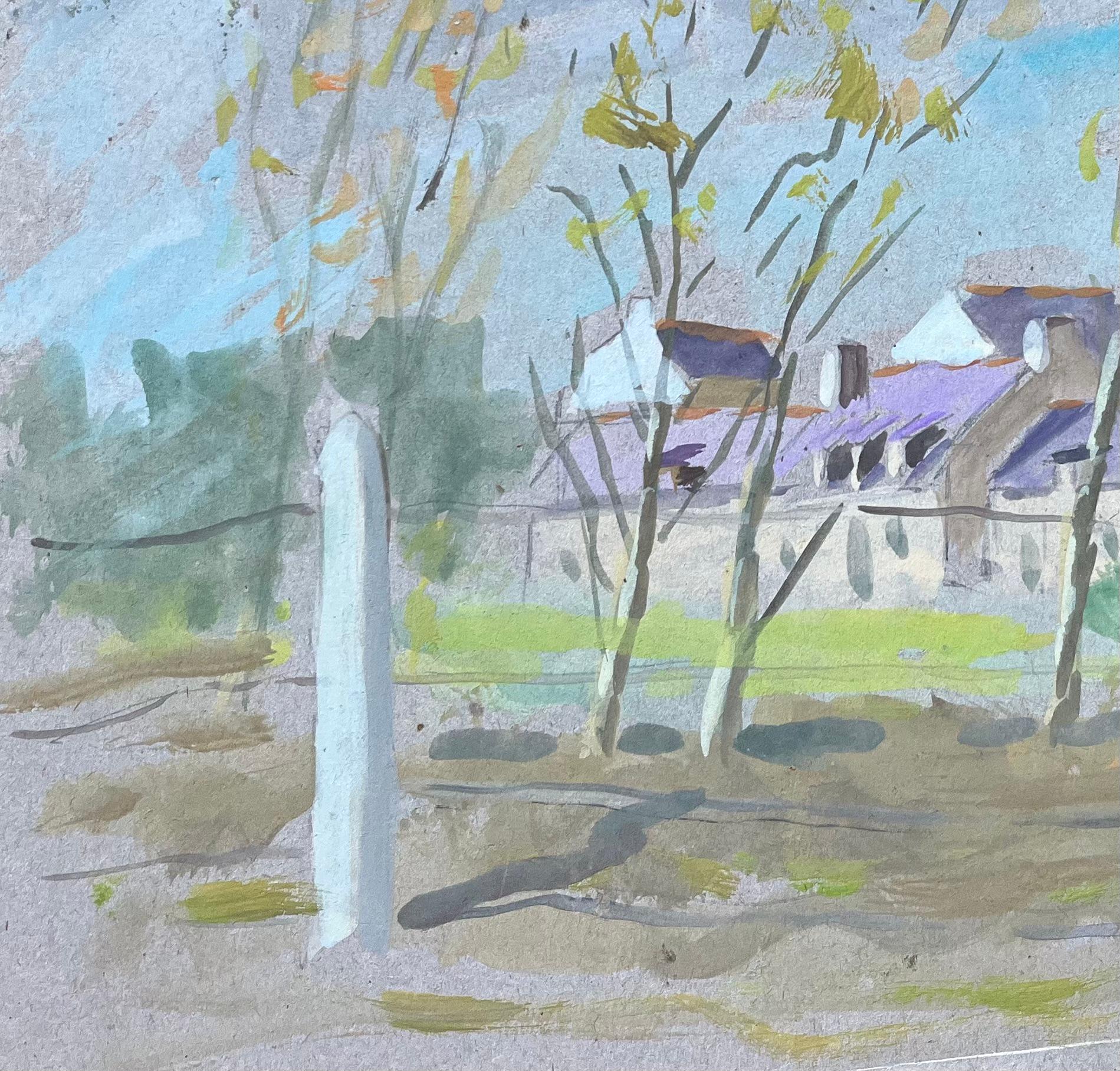Französisches Aquarell von de Renie, Französische Landschaftsssszene mit Bäumen, Französisch (Grau), Figurative Painting, von Fanch Lel