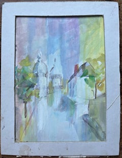 French Watercolour of Basilica and Canal Street in Pastel Tones with Mount