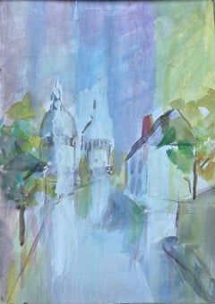 Acuarela francesa de Basílica y calle del Canal en tonos pastel con montura