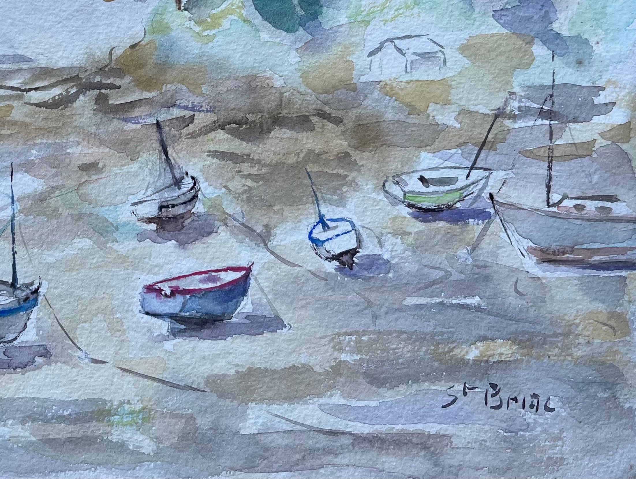 Acquerello francese di barche spiaggiate durante la bassa marea a Saint-Briac - Painting Impressionismo di Fanch Lel